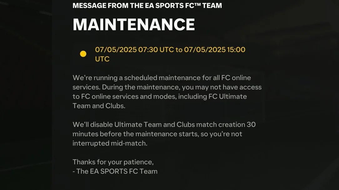 Unannounced 7.5-Hour EA FC Maintenance Shocks Players